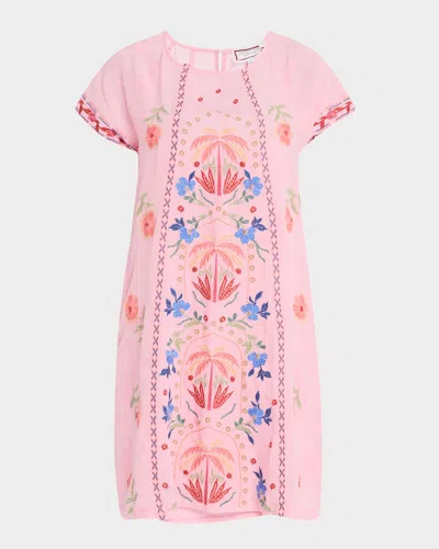 Johnny Was Floral-embroidered Mini Shift Dress In Taffy