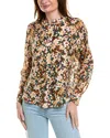 JOHNNY WAS JOHNNY WAS FLORAL HALF PLACKET BUTTON SILK TOP