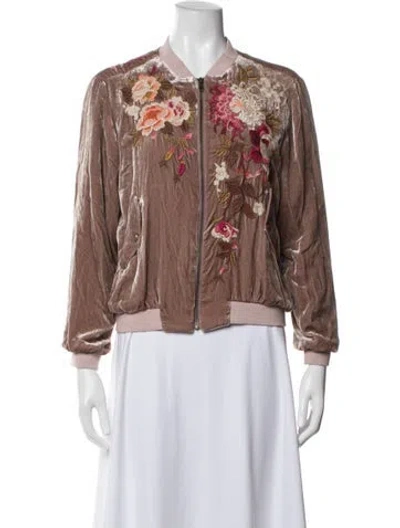 Pre-owned Johnny Was Floral Print Bomber Jacket In Brown