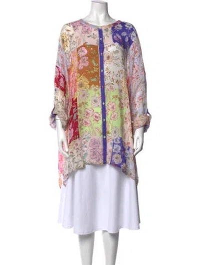 Pre-owned Johnny Was Floral Print Crew Neck Blouse In Multi