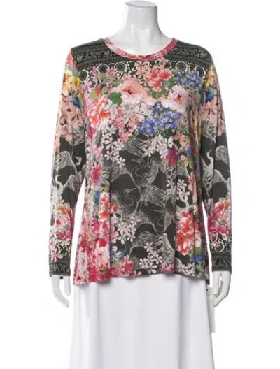 Pre-owned Johnny Was Floral Print Crew Neck Blouse In Multi