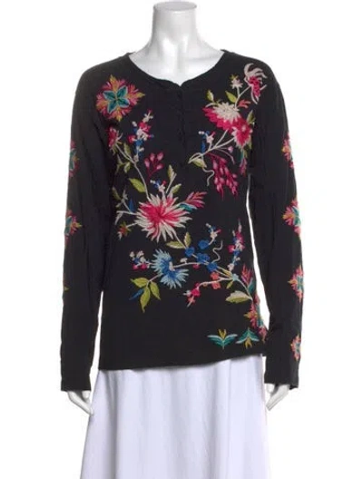 Pre-owned Johnny Was Floral Print Crew Neck Blouse In Neutrals
