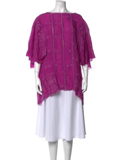 Pre-owned Johnny Was Floral Print Crew Neck Blouse W/ Tags In Purple