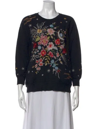 Pre-owned Johnny Was Floral Print Crew Neck Sweater In Black
