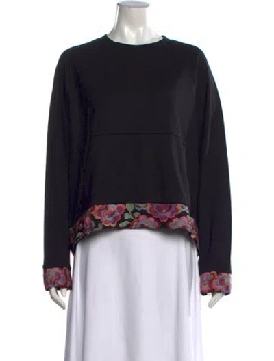 Pre-owned Johnny Was Floral Print Crew Neck Sweater In Black