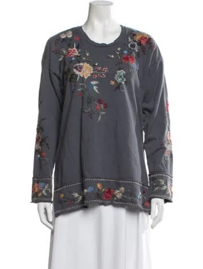 Pre-owned Johnny Was Floral Print Crew Neck Sweater In Grey