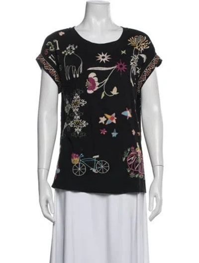 Pre-owned Johnny Was Floral Print Crew Neck Top In Blue