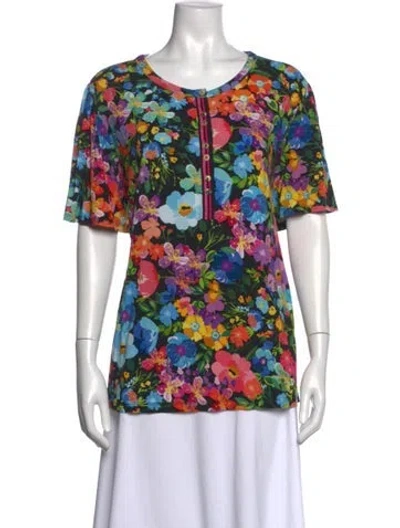 Pre-owned Johnny Was Floral Print Crew Neck Top In Multi