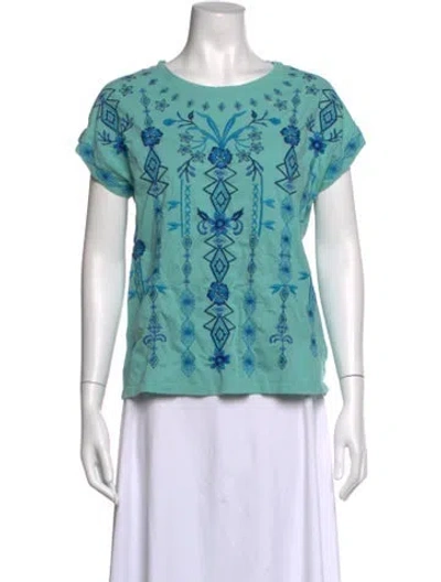 Pre-owned Johnny Was Floral Print Crew Neck Top In Multi