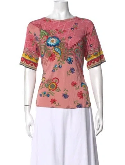 Pre-owned Johnny Was Floral Print Crew Neck Top In Pink