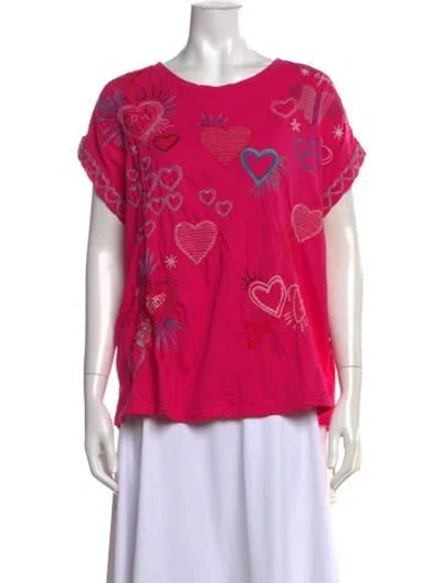 Pre-owned Johnny Was Floral Print Crew Neck Top In Pink