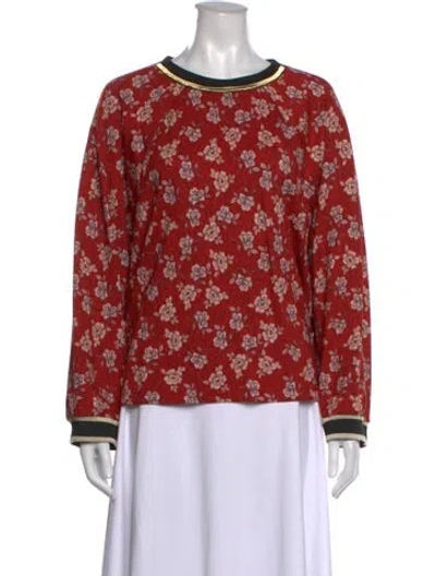 Pre-owned Johnny Was Floral Print Crew Neck Top In Red