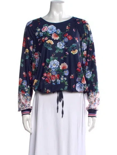 Pre-owned Johnny Was Floral Print Crew Neck Top W/ Tags In Blue