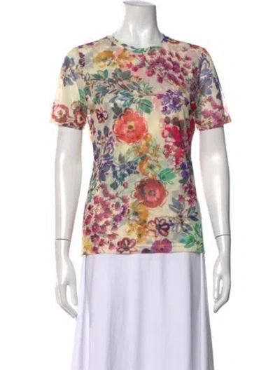Pre-owned Johnny Was Floral Print Crew Neck Top W/ Tags In Multicolor