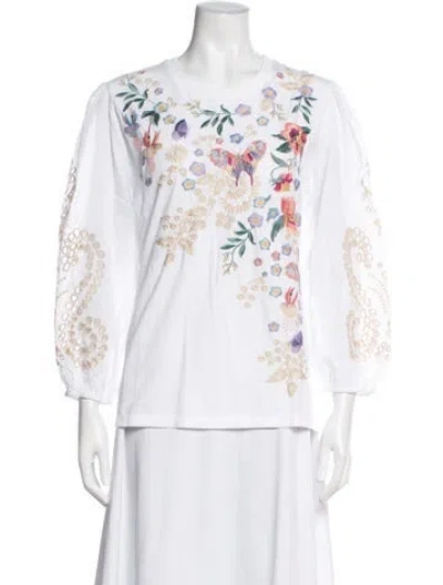 Pre-owned Johnny Was Floral Print Crew Neck Top W/ Tags In Neutrals