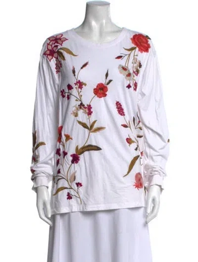 Pre-owned Johnny Was Floral Print Crew Neck Top In White