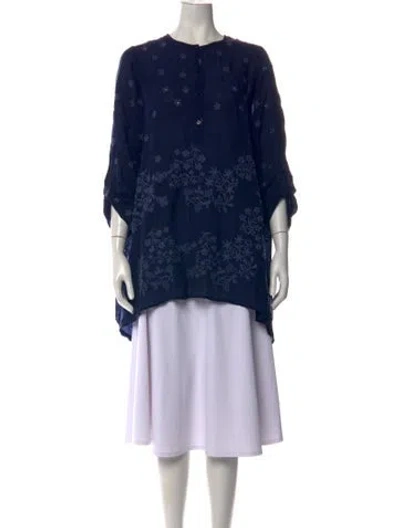 Pre-owned Johnny Was Floral Print Crew Neck Tunic In Blue
