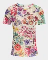 Johnny Was Floral-print Crewneck Mesh Tee In Evalon