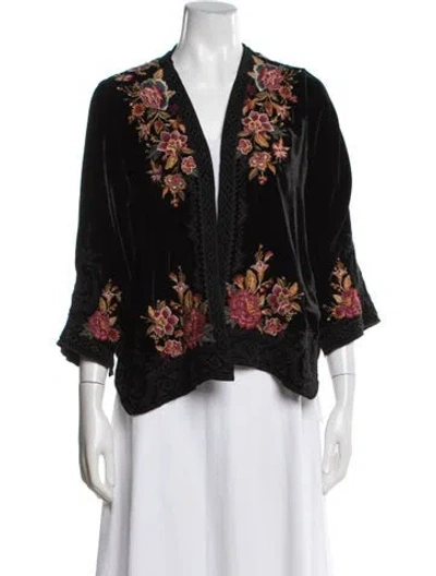 Pre-owned Johnny Was Floral Print Jacket In Black