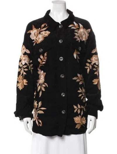 Pre-owned Johnny Was Floral Print Jacket In Black