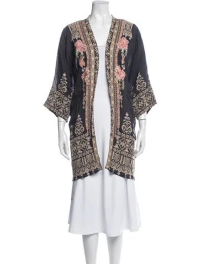 Pre-owned Johnny Was Floral Print Jacket In Black