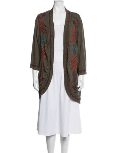 Pre-owned Johnny Was Floral Print Jacket In Green