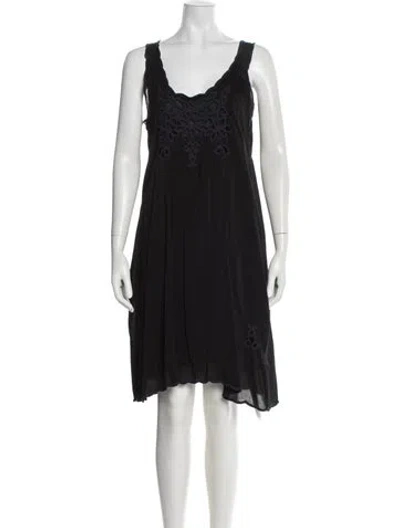 Pre-owned Johnny Was Floral Print Knee-length Dress In Black