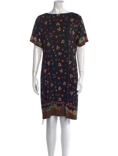 Pre-owned Johnny Was Floral Print Knee-length Dress In Black