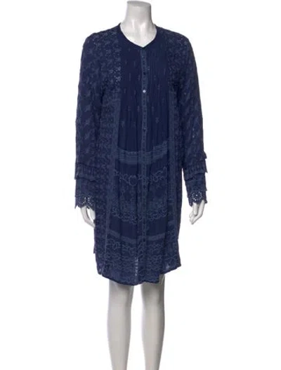 Pre-owned Johnny Was Floral Print Knee-length Dress In Blue