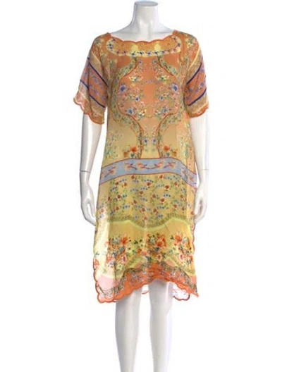 Pre-owned Johnny Was Floral Print Knee-length Dress In Yellow