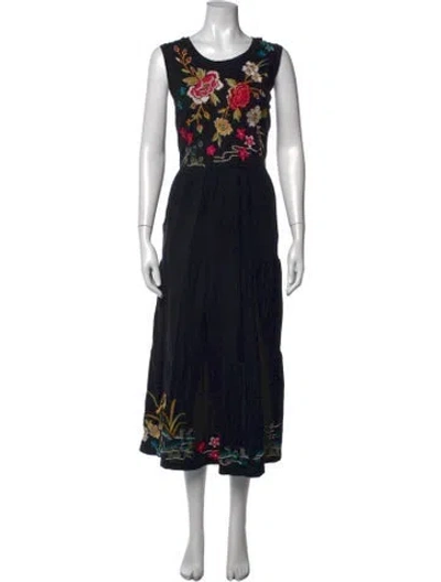 Pre-owned Johnny Was Floral Print Long Dress In Black