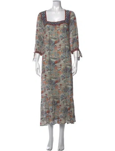 Pre-owned Johnny Was Floral Print Long Dress In Blue