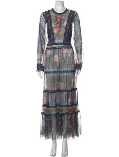 Pre-owned Johnny Was Floral Print Long Dress In Multi