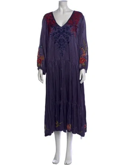 Pre-owned Johnny Was Floral Print Long Dress In Purple