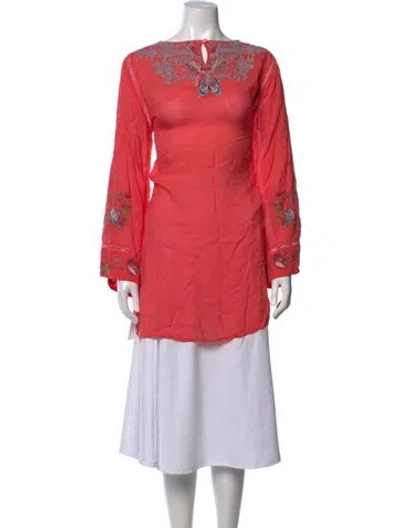 Pre-owned Johnny Was Floral Print Long Dress In Red