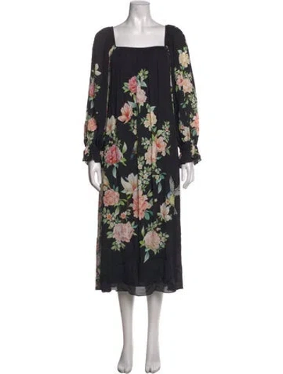 Pre-owned Johnny Was Floral Print Long Dress W/ Tags In Black