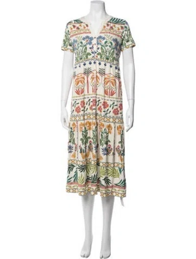 Pre-owned Johnny Was Floral Print Long Dress W/ Tags In Multicolor
