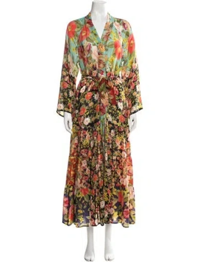 Pre-owned Johnny Was Floral Print Long Dress In Yellow
