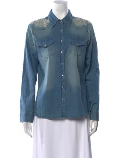 Pre-owned Johnny Was Floral Print Long Sleeve Blouse In Blue