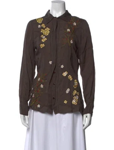 Pre-owned Johnny Was Floral Print Long Sleeve Blouse In Brown