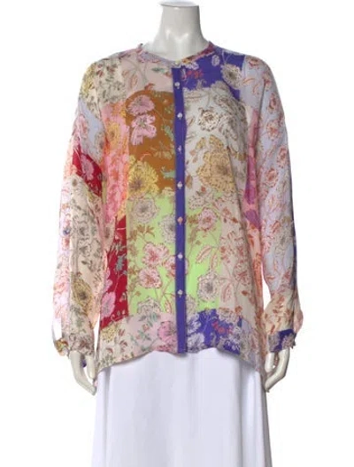 Pre-owned Johnny Was Floral Print Long Sleeve Blouse In Multi