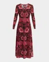 Johnny Was Floral-print Mesh Midi Dress In Red