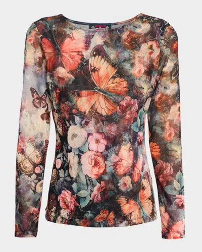 Johnny Was Floral-print Mesh Top In Multi