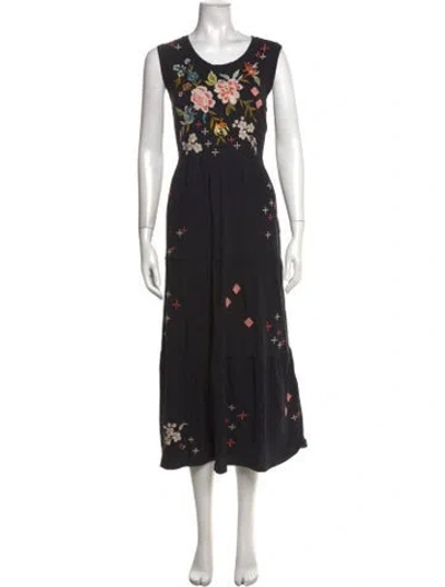 Pre-owned Johnny Was Floral Print Midi Length Dress In Black