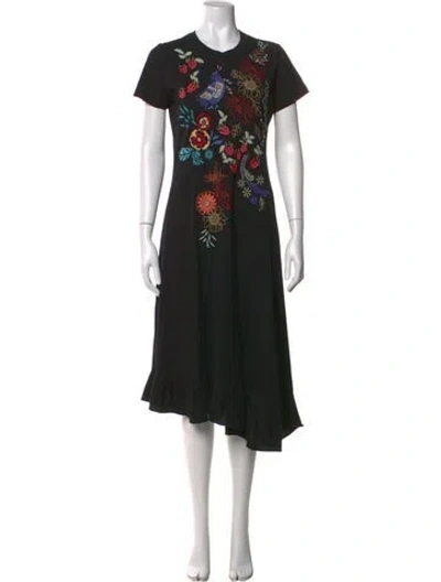 Pre-owned Johnny Was Floral Print Midi Length Dress In Black