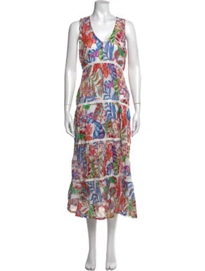Pre-owned Johnny Was Floral Print Midi Length Dress In Black