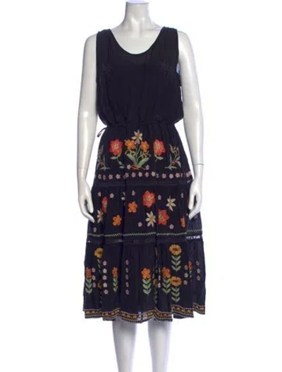 Pre-owned Johnny Was Floral Print Midi Length Dress In Blue