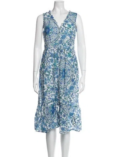 Pre-owned Johnny Was Floral Print Midi Length Dress In Blue