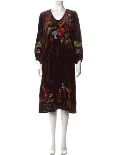Pre-owned Johnny Was Floral Print Midi Length Dress In Multicolor