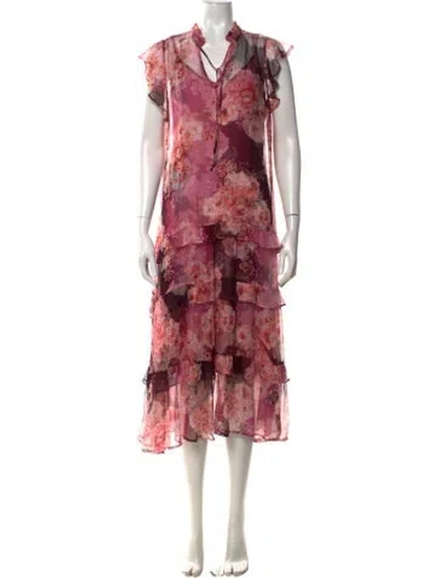 Pre-owned Johnny Was Floral Print Midi Length Dress In Pink